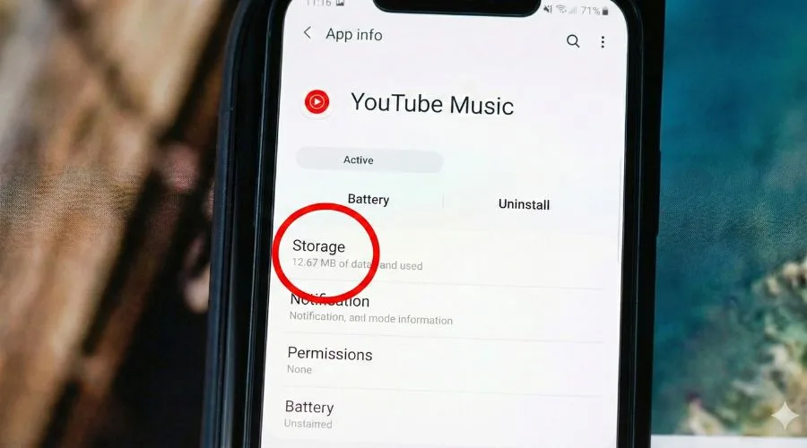 Find YouTube Music and Go to Storage