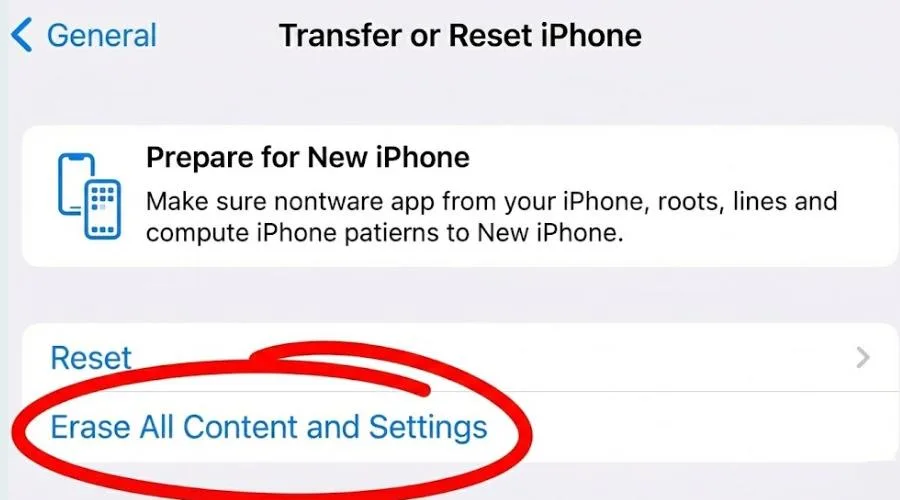Select Erase All Content and Settings