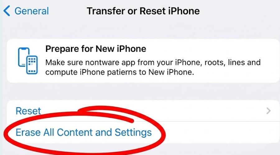 اختر مسح جميع المحتويات والإعدادات